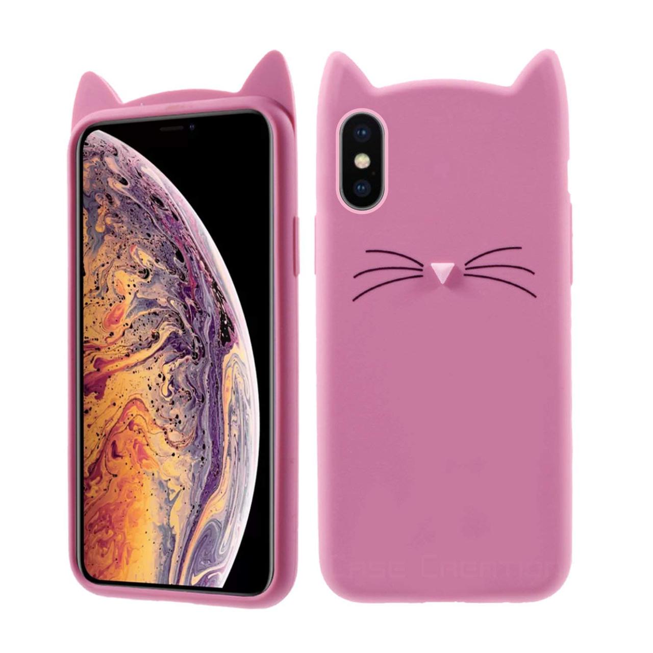 Силіконовий чохол для iPhone XS/X — 3D Cat (Кіт із вусами), Рожевий