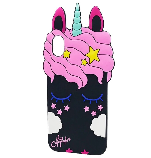 Силіконовий чохол для iPhone XS/X — 3D Sleep Unicorn (Єдиноріг), Чорний