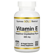 California Gold Nutrition, біоактивний вітамін Е, 335 мг, 90 рослинних капсул, Київ