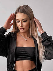 Жіночий молодіжний велюровий бандо топ без бретелей