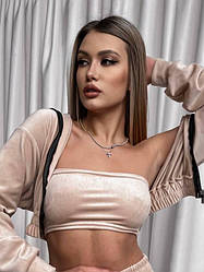 Жіночий молодіжний велюровий бандо топ без бретелей