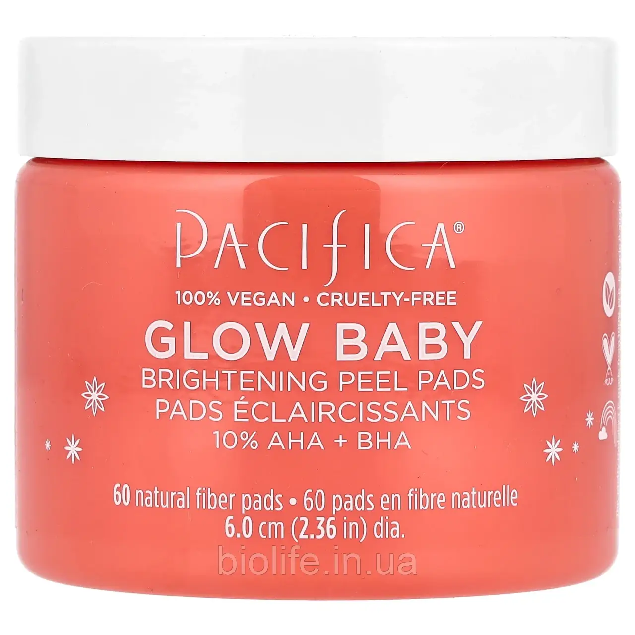 Pacifica, Glow Baby, що просвітлюють подушечки для пілінгу, 60 подушечок All Natural оригінал, фото 1
