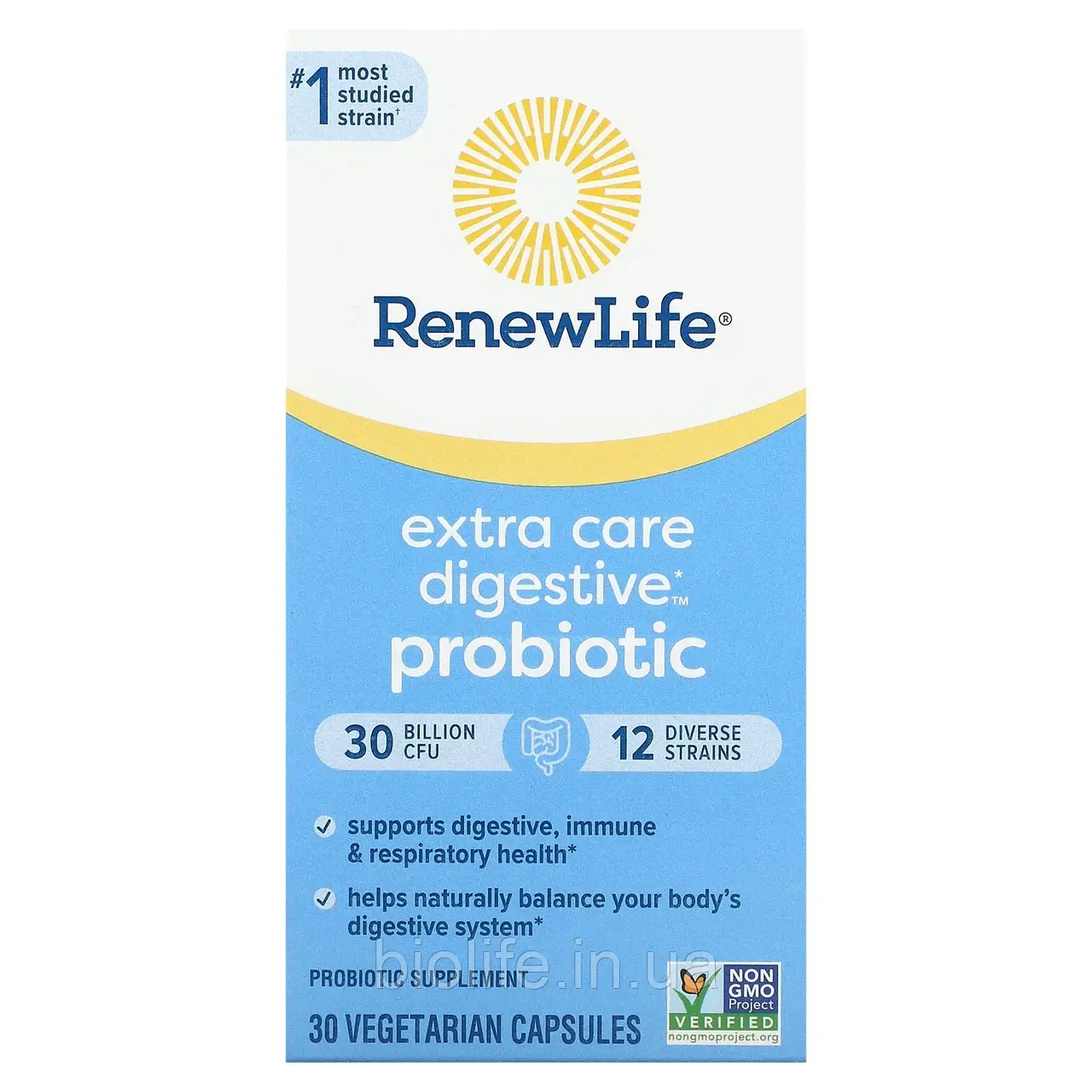 Renew Life, Ultimate Flora Extra Care Probiotic, 30 млрд КУО, 30 вегетаріанських капсул оригінал, фото 1