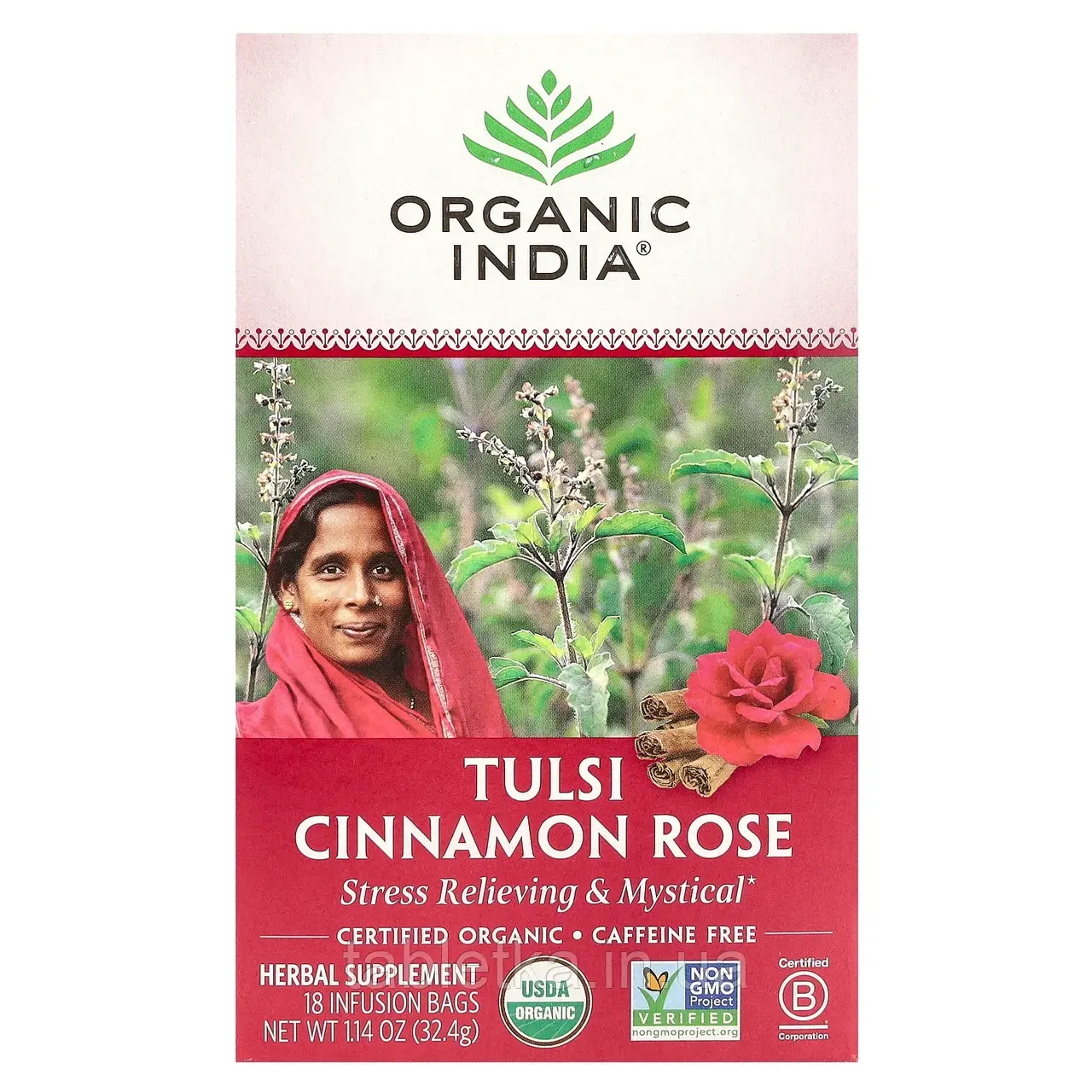 Organic India, Tulsi Tea, Cinnamon Rose, Caffeine-Free, 18 Infusion Bags, 1.14 oz (32.4 g) Дніпро