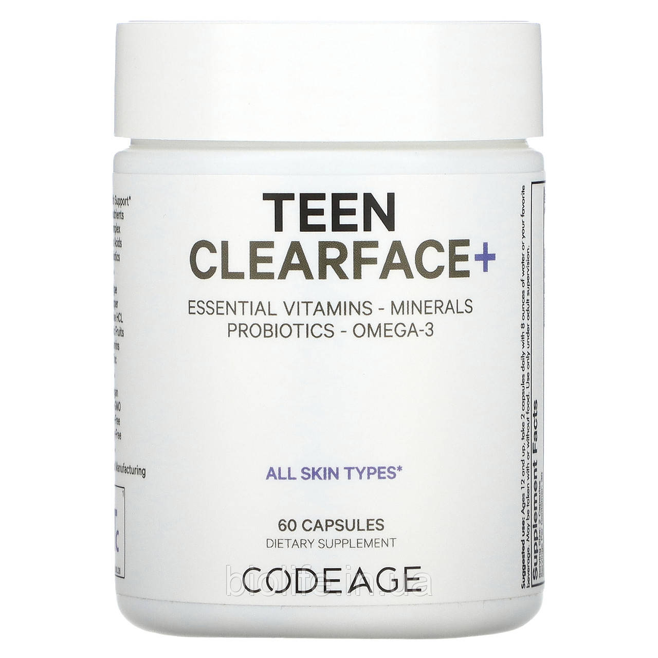 CodeAge, Teen Clearface Vitamins, для всіх типів шкіри, 60 капсул оригінал, фото 1
