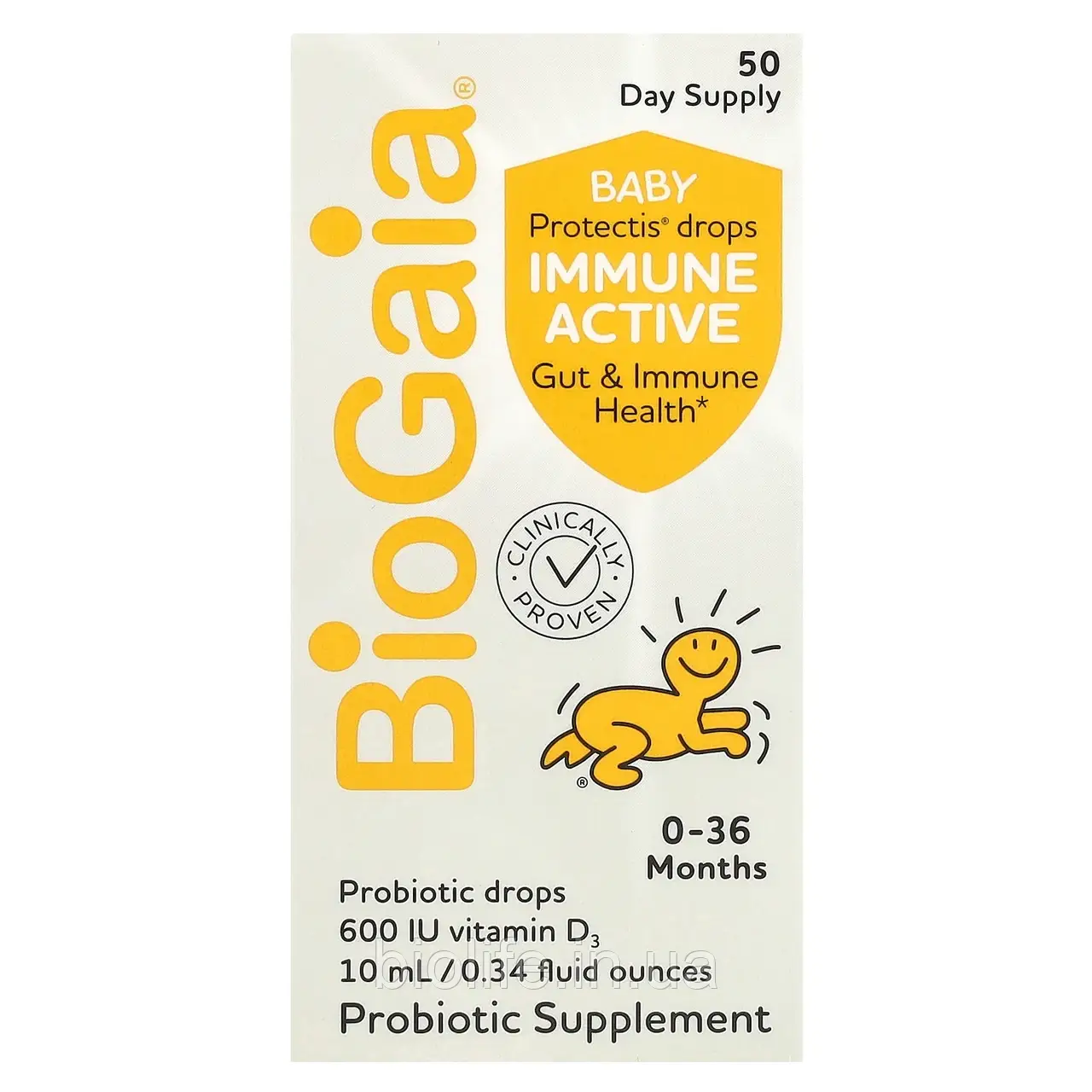 BioGaia, Baby Protectis краплі, для імунітету, 0-36 місяців, 600 МО, 10 мл (0,34 рідк. Унції) оригінал, фото 1