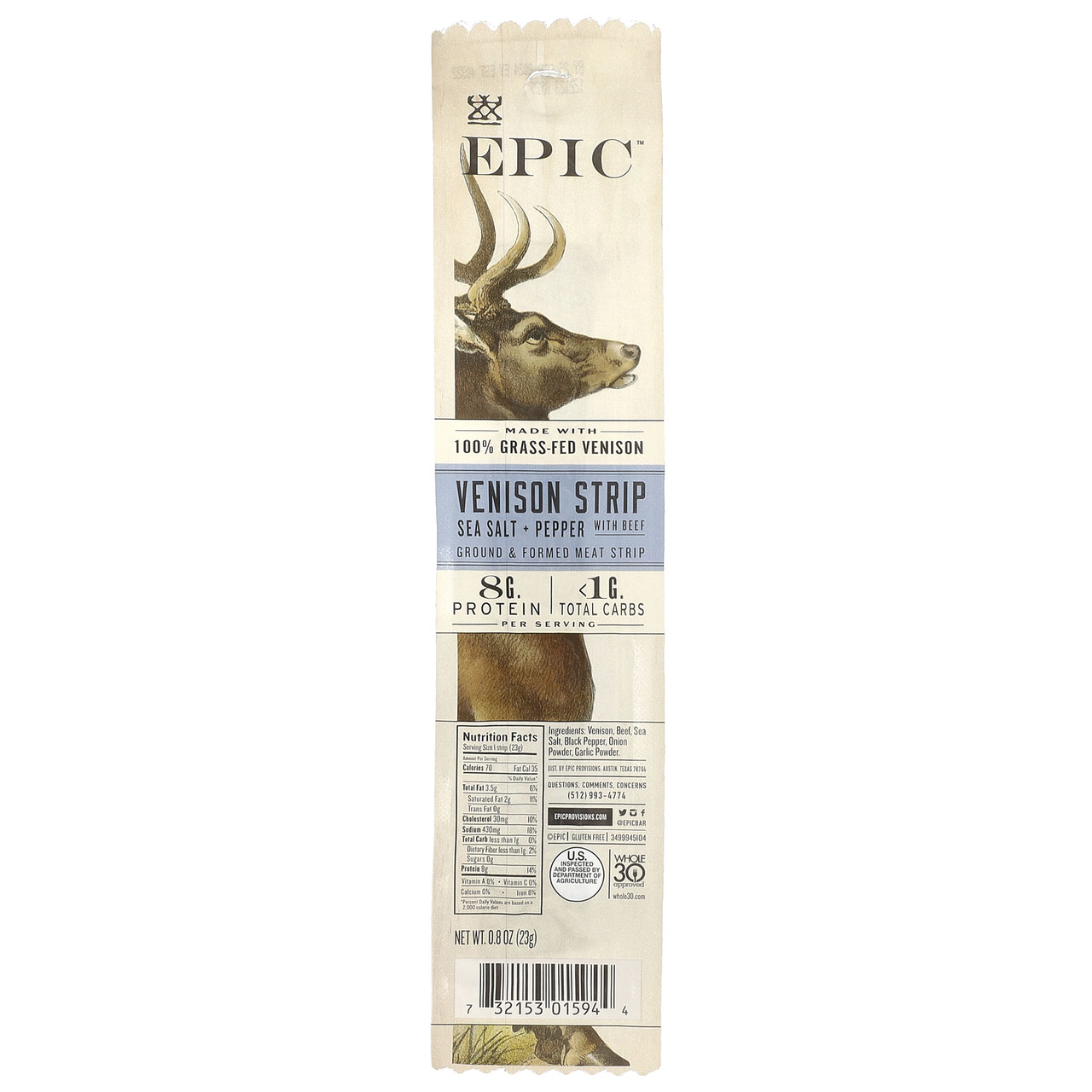 Epic Bar, Venison Strip with Beef, Sea Salt + Pepper , 0.8 oz (23 g) Киев, Київ