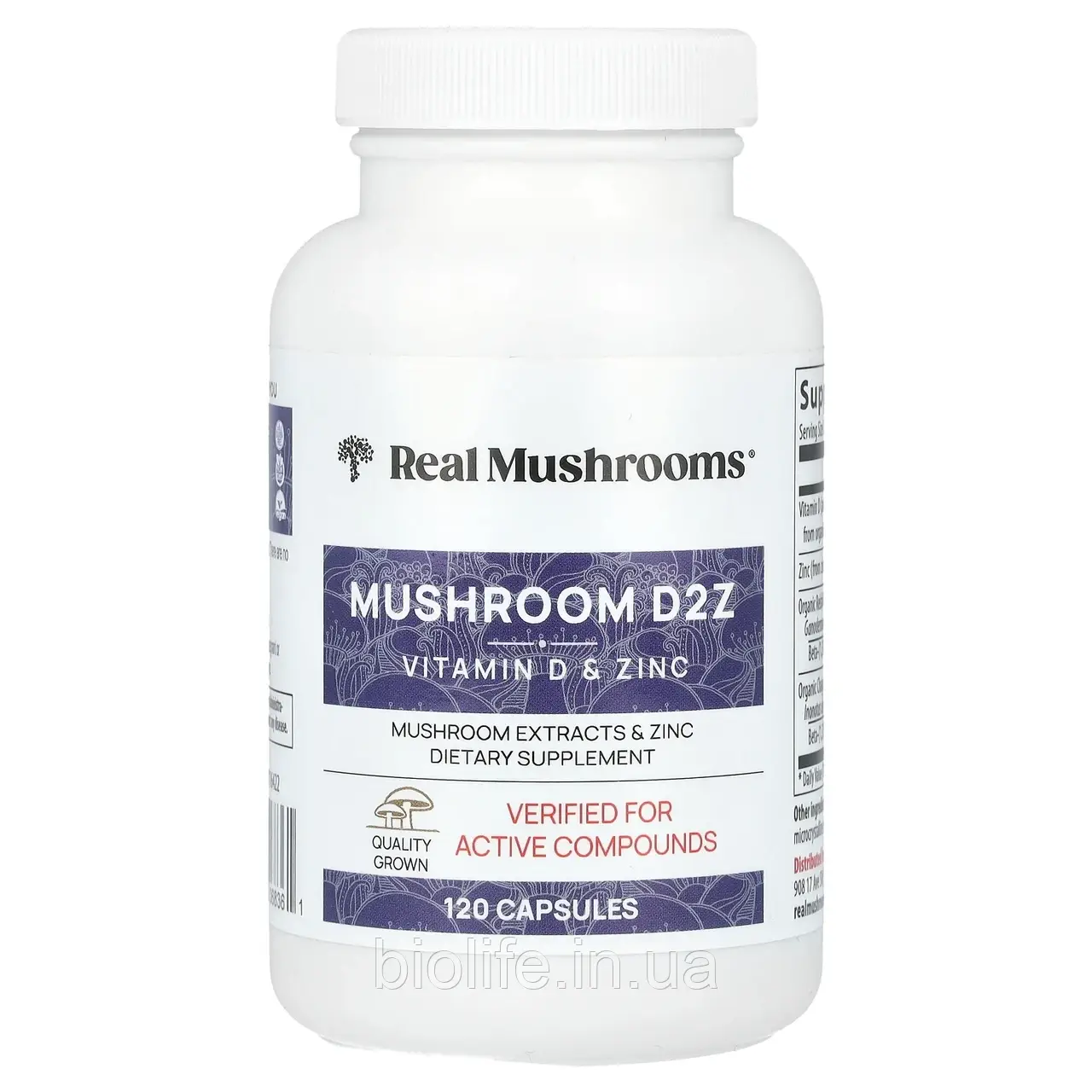 Real Mushrooms, Mushroom D2Z, D2/біта-глюкан/цинк, 120 капсул оригінал, фото 1