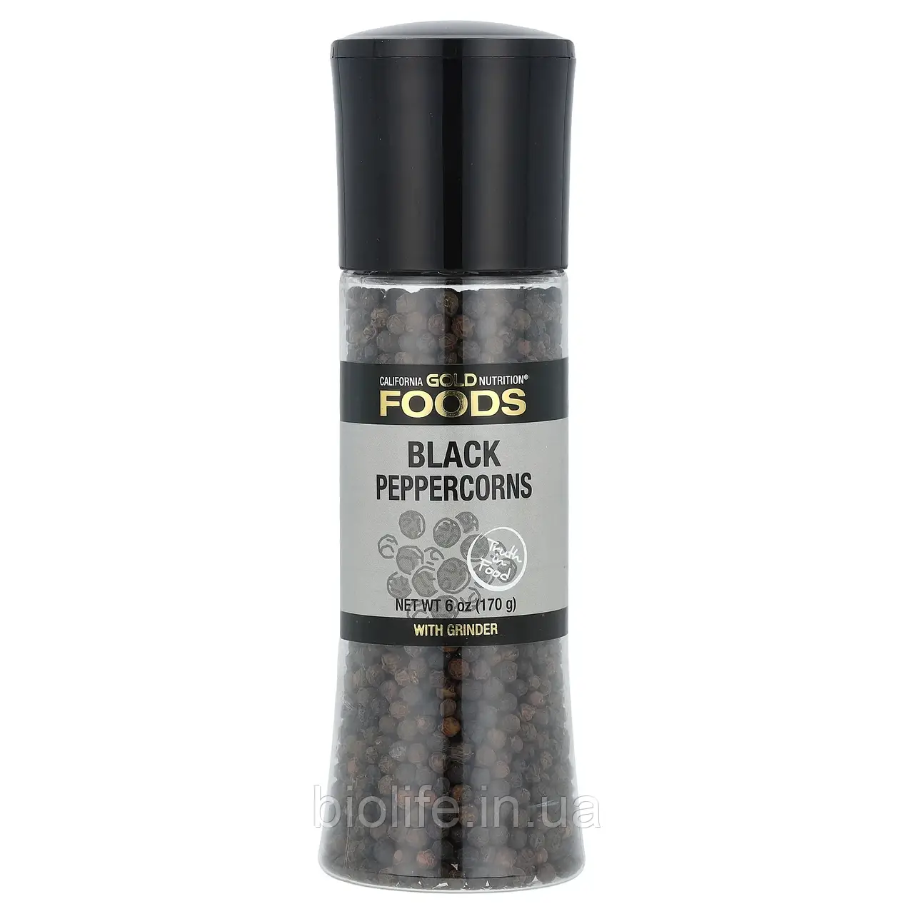 California Gold Nutrition, FOODS, чорний перець горошком у млині, 170 г (6 унций) оригінал, фото 1