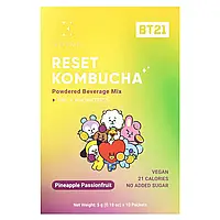 Everydaze, Reset Kombucha, порошкова суміш для напоїв, ананас і маракуя, 10 пакетиків по 5 г (0,18 унції) оригінал