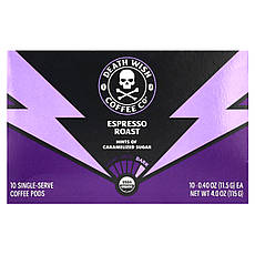 Death Wish Coffee, Обсмажений еспресо, темний, 10 порцій кави в капсулах, 11,5 г (0,40 унції), Київ
