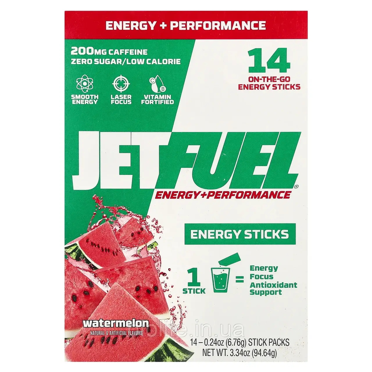 GAT, JetFuel®, Energy + Performance, енергетичні палички, кавун, 14 пакетиків по 6,76 г (0,24 унції) оригінал, фото 1