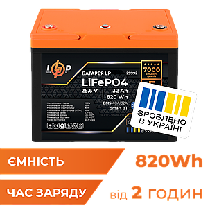 Акумулятор LP LiFePO4 25,6V - 32 Ah (820Wh) (BMS 40A/32А) пластик Smart BT, фото 3