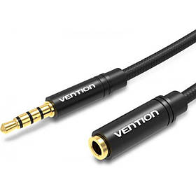 Аудіокабель подовжувач Vention Cotton Braided 3.5mm Audio Extension Cable 0.5M Black Metal Type ly
