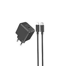 Мережевий зарядний пристрій HOCO CS13A Ocean single port PD20W charger set(C to iP) Black ly