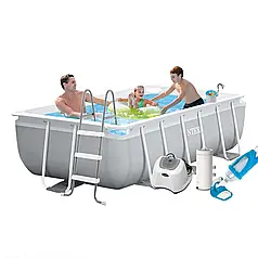 Каркасний басейн Intex 26784-6, 300 х 175 х 80 см, (4 г/год, 3785 л/год, драбина 91 см, тент, підстилка, набір