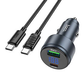 Автомобільний зарядний пристрій HOCO Z57B Glorious 63W dual-port digital display PD45W+QC3.0 car charger set ly