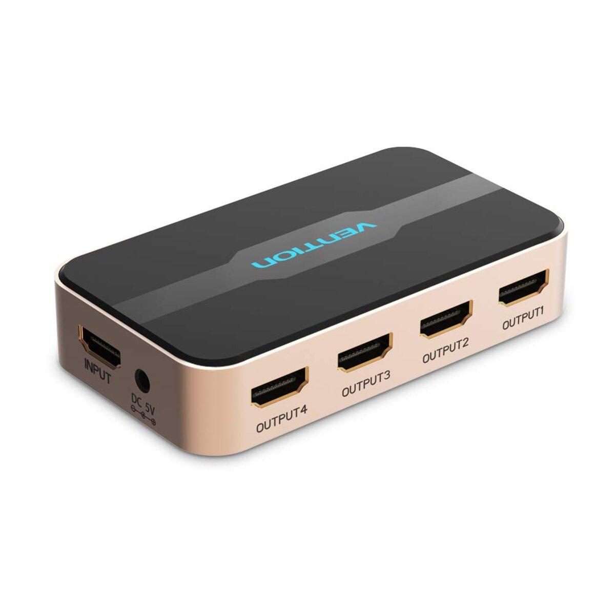 Сплітер Vention 1 In 4 Out HDMI Splitter 4K@30Hz Gold Aluminum Alloy Type EU Standard (ACCG0-EU) lly