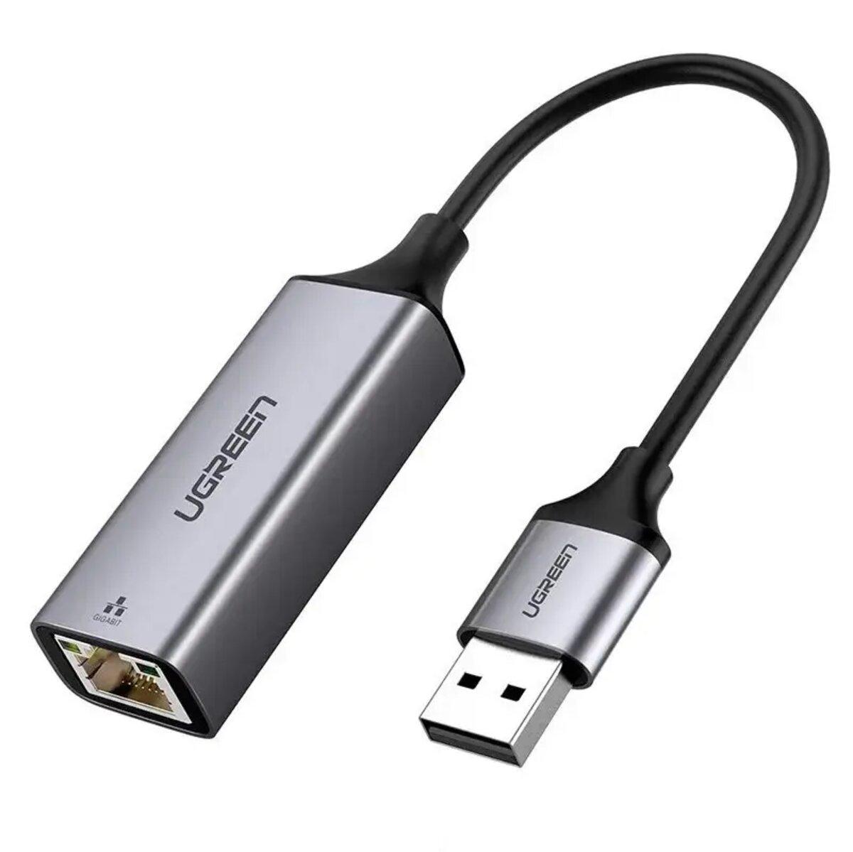 Хаб UGREEN USB to RJ45 Ethernet Adapter Aluminum Case (Space Gray) lly