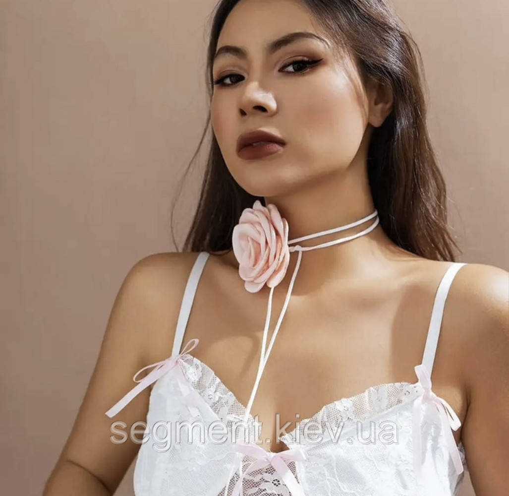 Чокер Атласна рожева троянда"