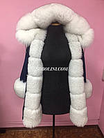 Парка с мехом вуалевого финского песца, утеплитель испанский стриженный кролик, верх джинс