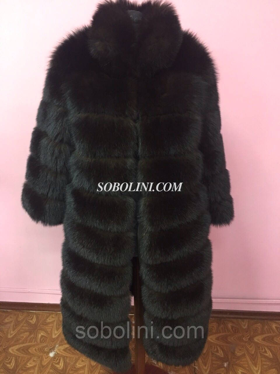Шубка з хутра фінського песця, колір під соболю, широка розкладка, довжина 105 см, рукав 7/8, фото 1