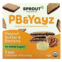Sprout Organics, PB&Yayz, органічний сендвіч-батончик для снеків, арахісова олія та банан, 5 батончиків,