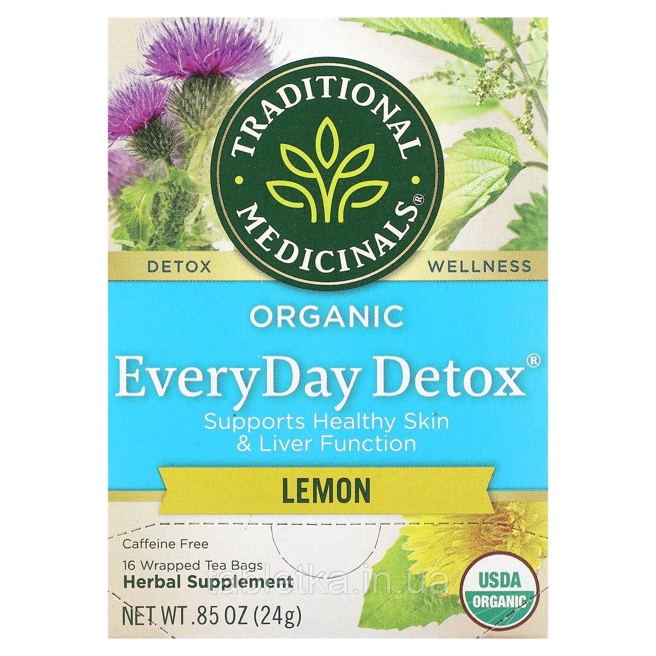 Traditional Medicinals, Organic EveryDay Detox, лимон, без кофеїну, 16 чайних пакетиків у пакованні, 24 г (0,85 Дніпро