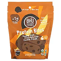 BHU Foods, Protein Bites, подвійне тісто для печива зі шматочками темного шоколаду, 6 шматочків, 25 г (0,88