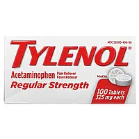 Tylenol, Regular Strength, ацетамінофен, знеболювальний, засіб для зниження температури для дорослих, 325