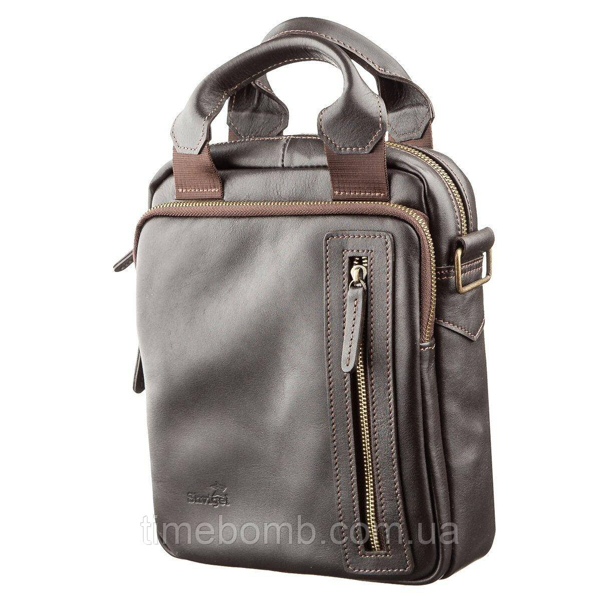 Сумка чоловіча SHVIGEL 11183 в гладку шкіру Коричнева, фото 1