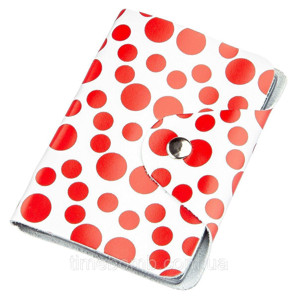 Візитниця шкіряна вертикальна червоний горошок Shvigel 19081 Біла, фото 1