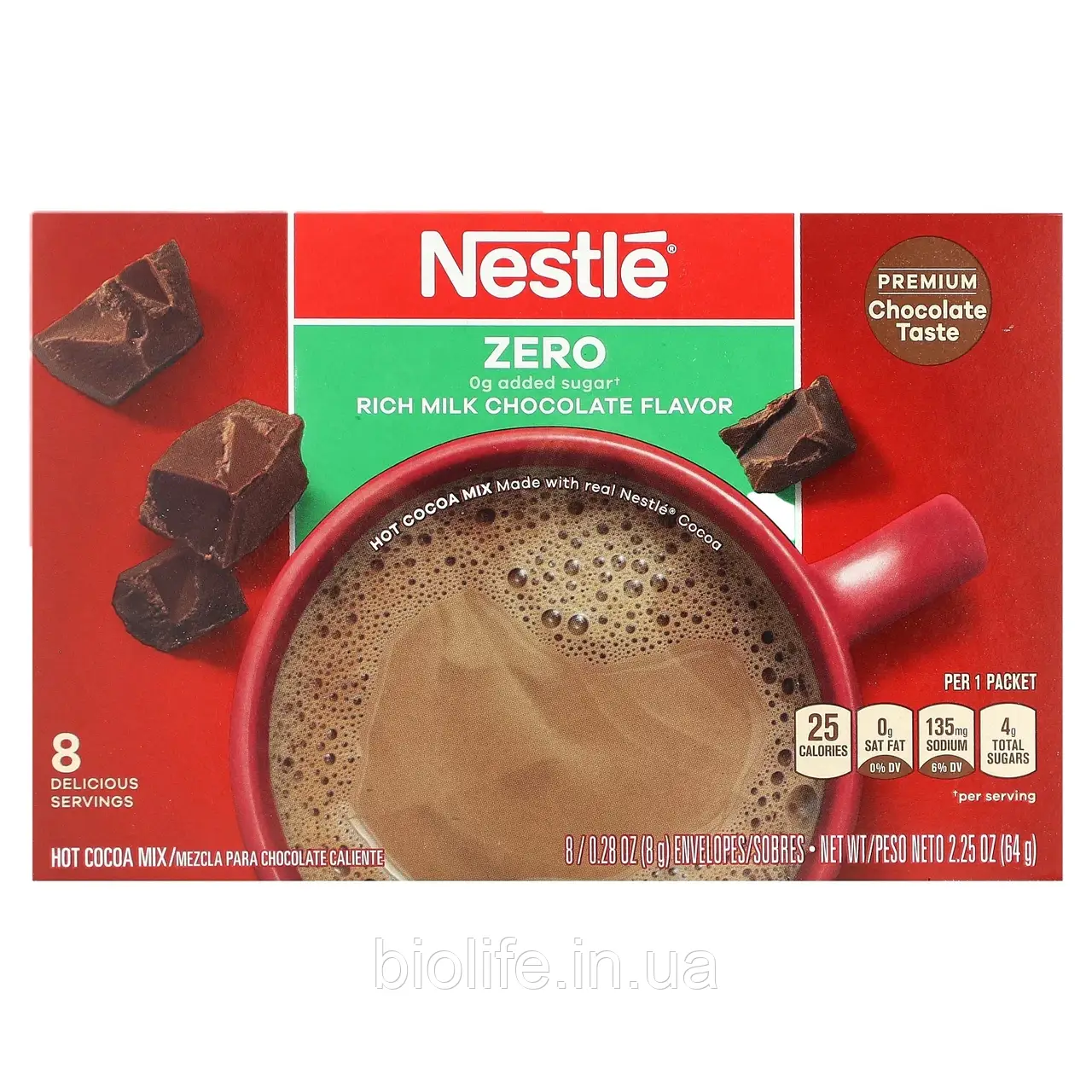 Nestle Hot Cocoa Mix, Знежирений, насичений молочний шоколад, 8 конвертів по 8 г (0,28 унції) оригінал, фото 1