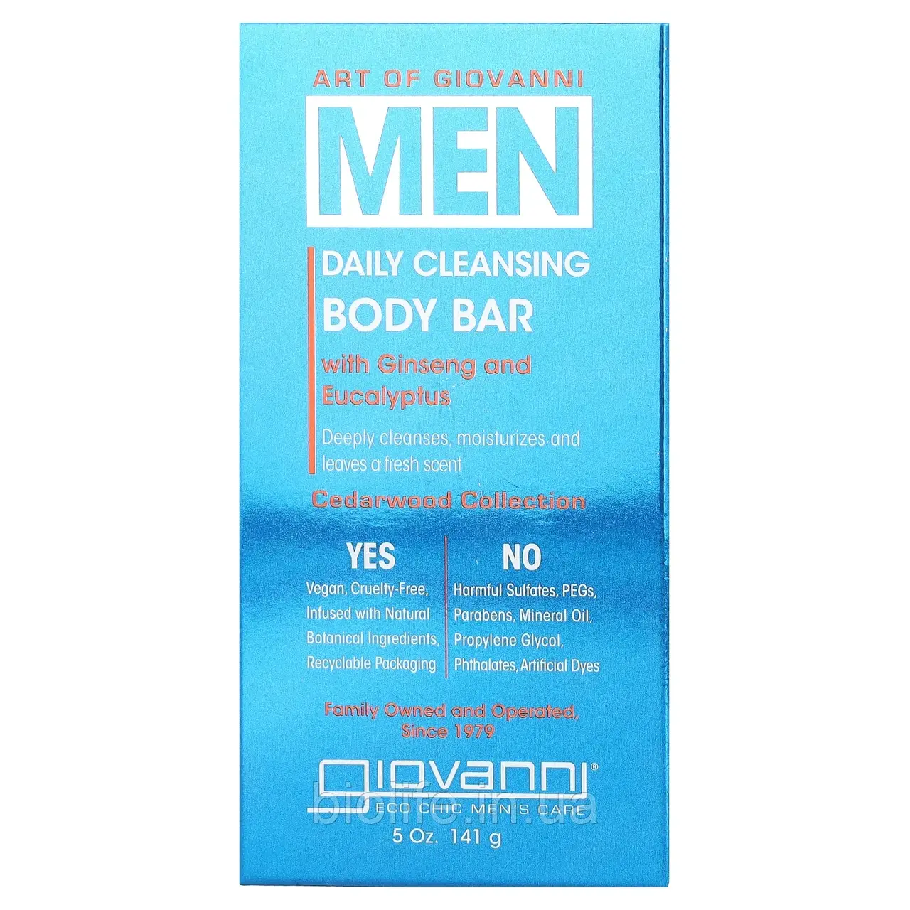Giovanni, Art Of Giovanni, щоденне очисне мило для чоловіків із женьшенем і евкаліптом, 141 г (5 унцій) оригінал, фото 1