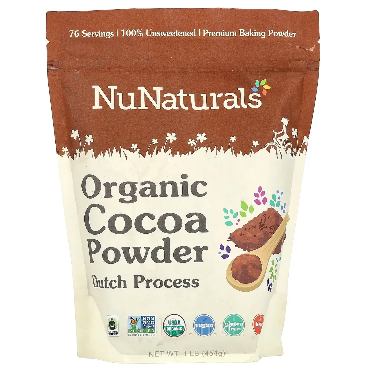 NuNaturals, Органічний какао-порошок, 454 г (1 фунт) оригінал, фото 1