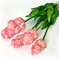 Тюльпани штучні латексні махрові букет 5 квіток світло-рожевий