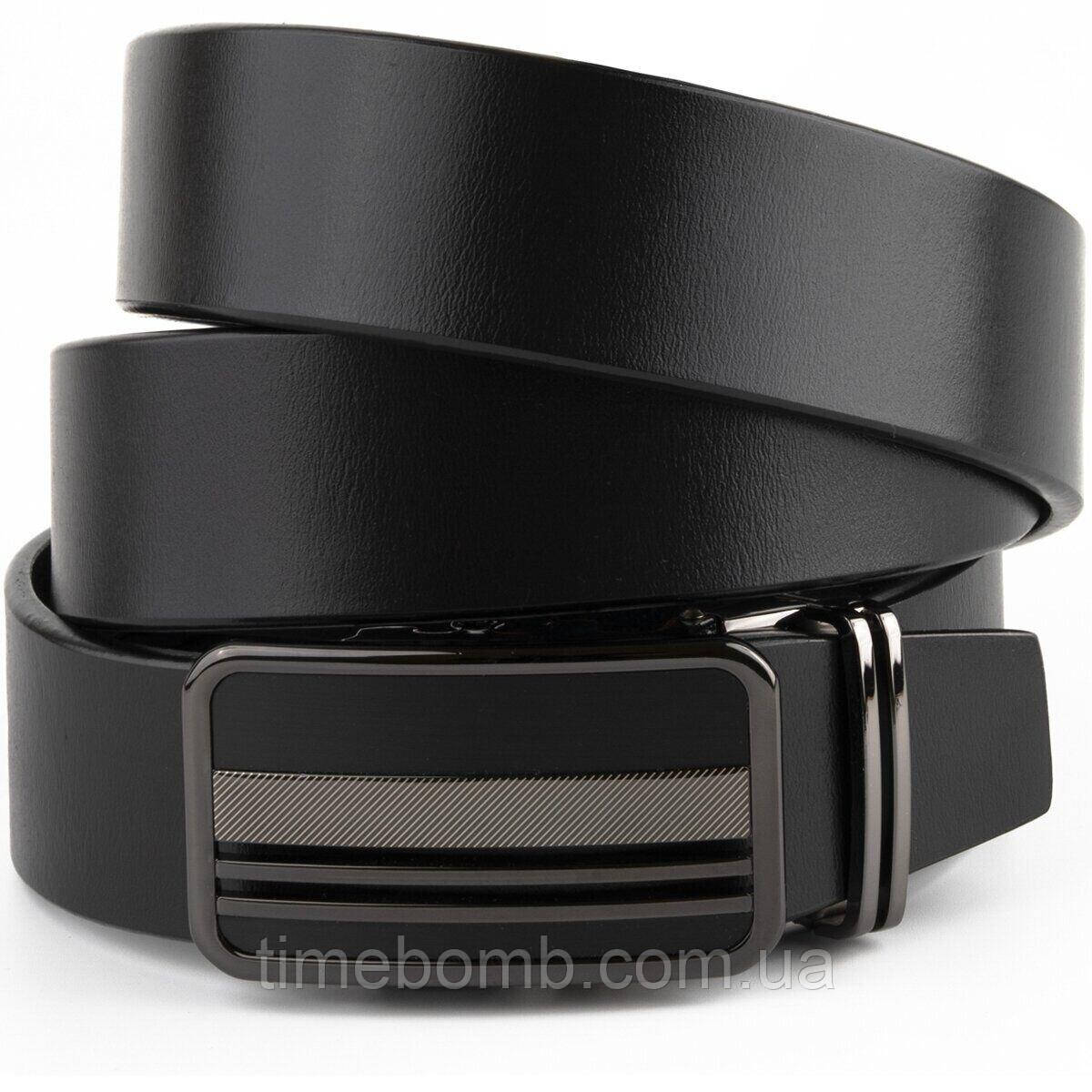 Ремінь чоловічий з автоматичною пряжкою смужки Vintage 20292 Чорний
