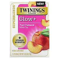 Twinings, Superblends, Glow +, білий чай, персик, 16 чайних пакетиків, 29 г (1,02 унції) в Україні оригінал
