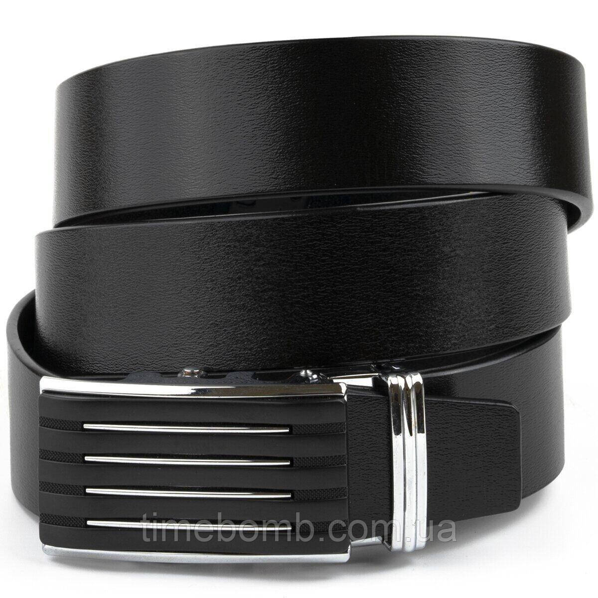 Ремінь чоловічий з автоматичною пряжкою смужка Vintage 20301 Чорний, фото 1