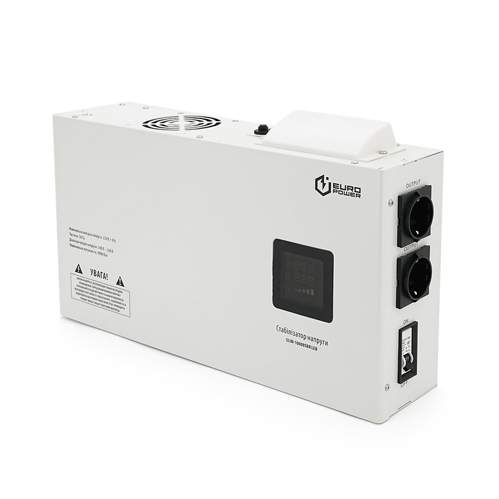 Стабілізатор напруги релейного настінного монтажу Europower SLIM-10000SBR LED, 10KVA 9000W, 140-270Vac,
