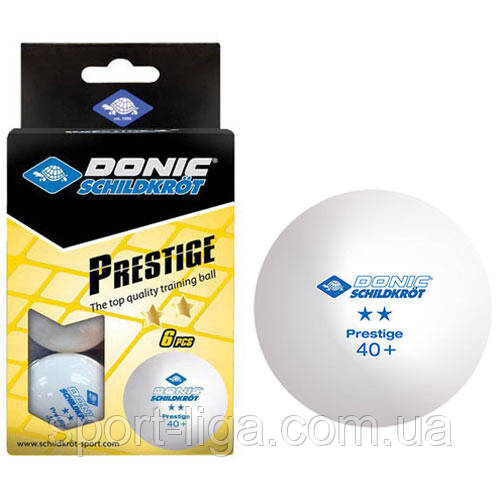 М'ячики для настільного тенісу Donic Prestige білі 6 шт (2 зірки 40 мм)