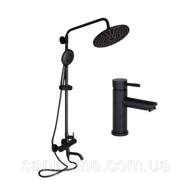 Комплект змішувачів Lidz Aria Black: Душова система LDARI1031BLA43370 + Змішувач для раковини