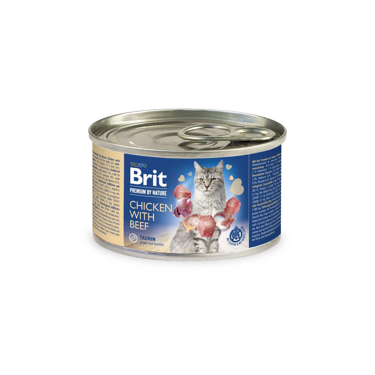 Вологий корм для котів Brit Premium by Nature Chicken with Beef з куркою та яловичиною, 200 г