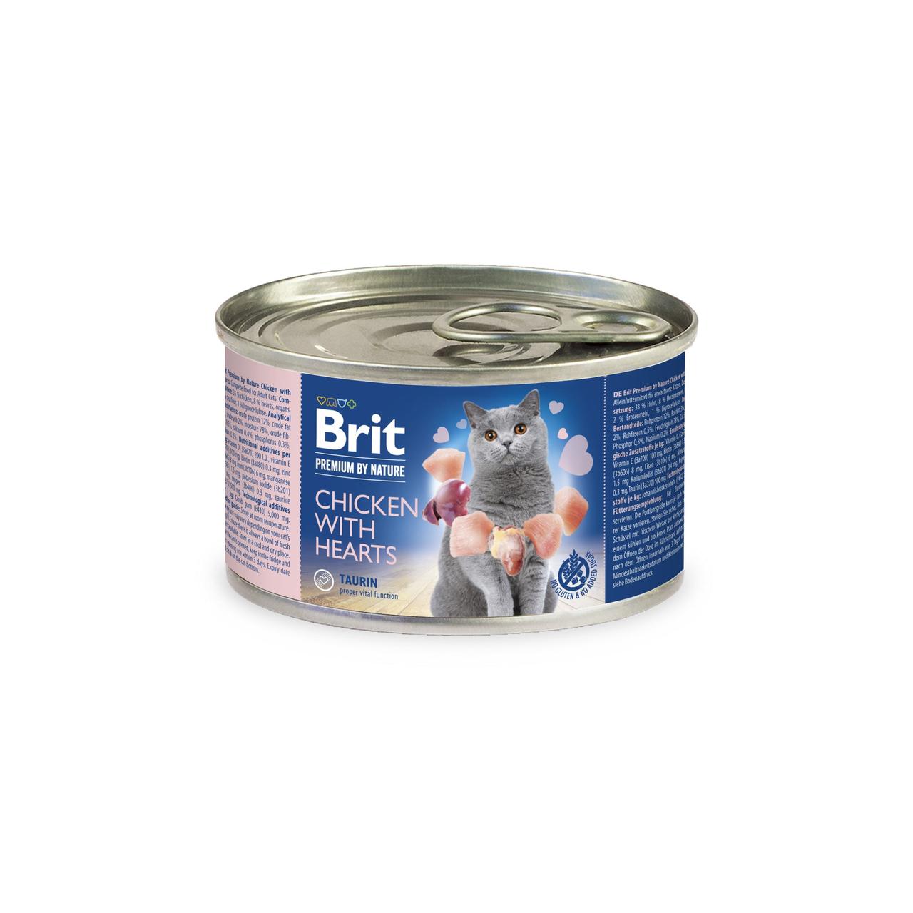 Вологий корм для котів Brit Premium by Nature Chicken with Hearts з куркою та серцем, 200 г