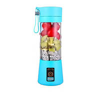 Кружка блендер міні для смузі з 6 лезами та з вбудованим акумулятором + USB Об'єм 380 мл синя
