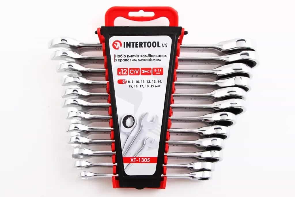 Набір ключів ріжково-накидних із тріскачкою 12 од. "Intertool" Prof (8-19мм)