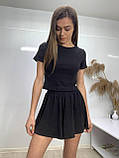 Костюм футболка топ із шортами — спідниця рубчик, чорного кольору, фото 2