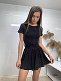 Костюм футболка топ із шортами — спідниця рубчик, чорного кольору, фото 3