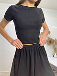Костюм футболка топ із шортами — спідниця рубчик, чорного кольору, фото 4