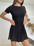 Костюм футболка топ із шортами — спідниця рубчик, чорного кольору, фото 5
